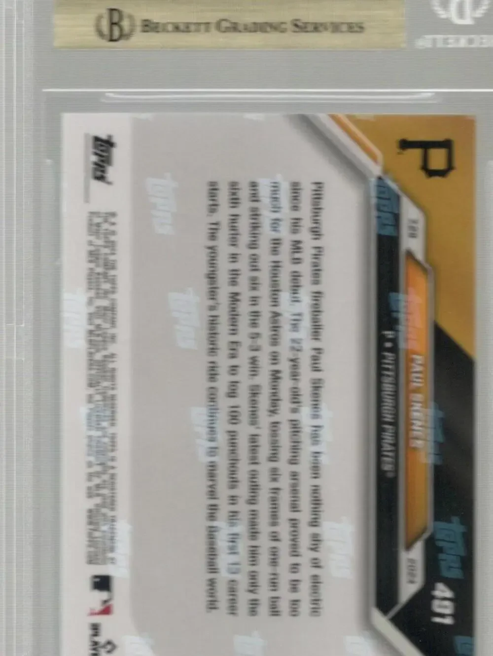 2024 Topps Now Paul Skene Baseball Trading Card BGS Pristine 10